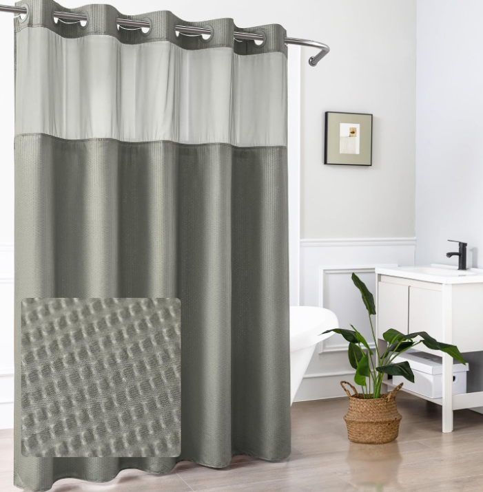 Sage Green Semi-Sheer Spliced Hookless Shower Curtain - Image 2