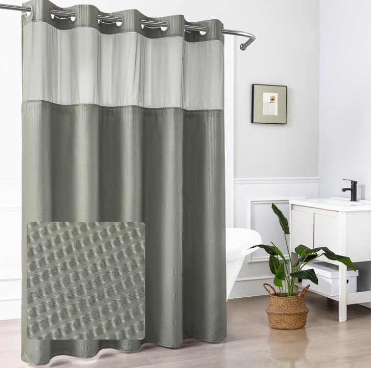 Sage Green Semi-Sheer Spliced Hookless Shower Curtain
