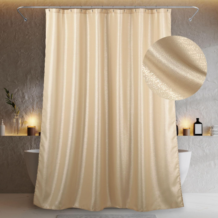 Champagne Pearlescent Satin Hookless Shower Curtain - Image 2