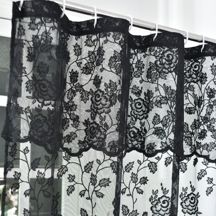 Black Floral Lace Hook-Free Shower Curtain - Image 2