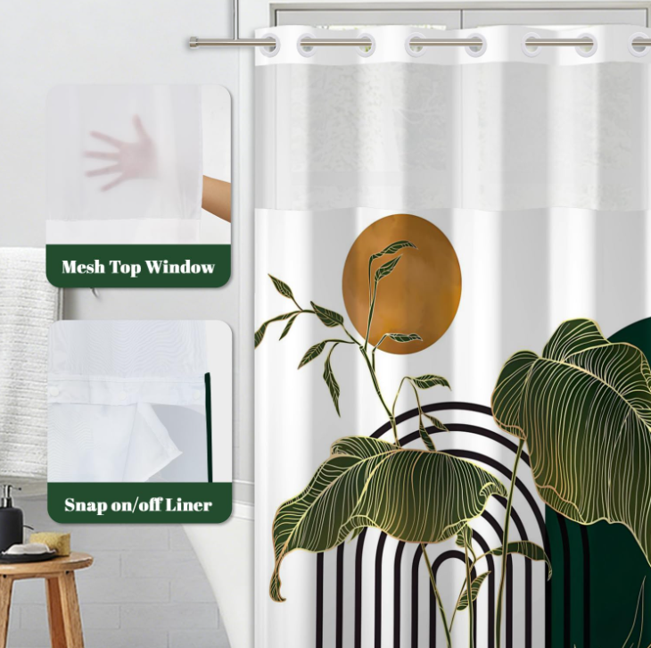 Green Leaf & Sun Pattern Shower Curtain - Image 2