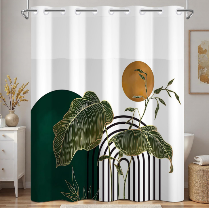 Green Leaf & Sun Pattern Shower Curtain
