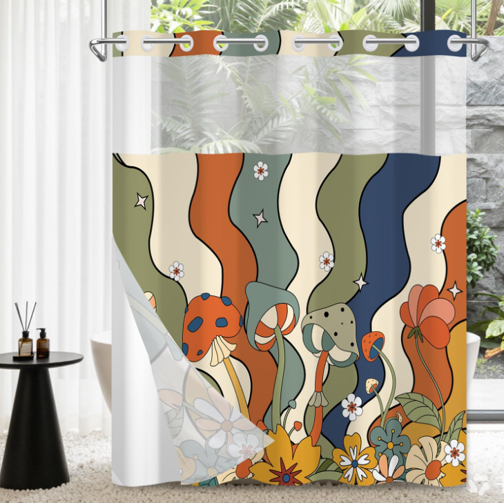 Colorful Mushroom & Floral Shower Curtain