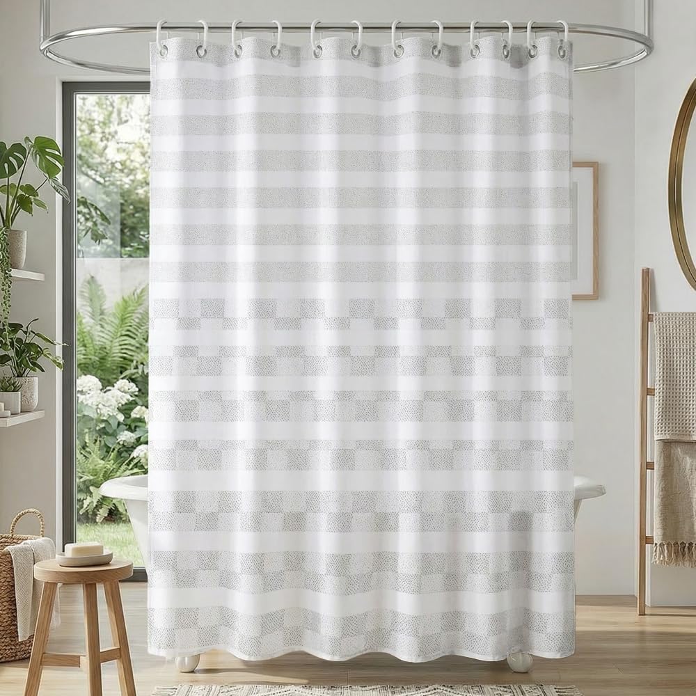 Fabric Shower Curtain Set with Hooks – Suitable for Bathtubs and Showers