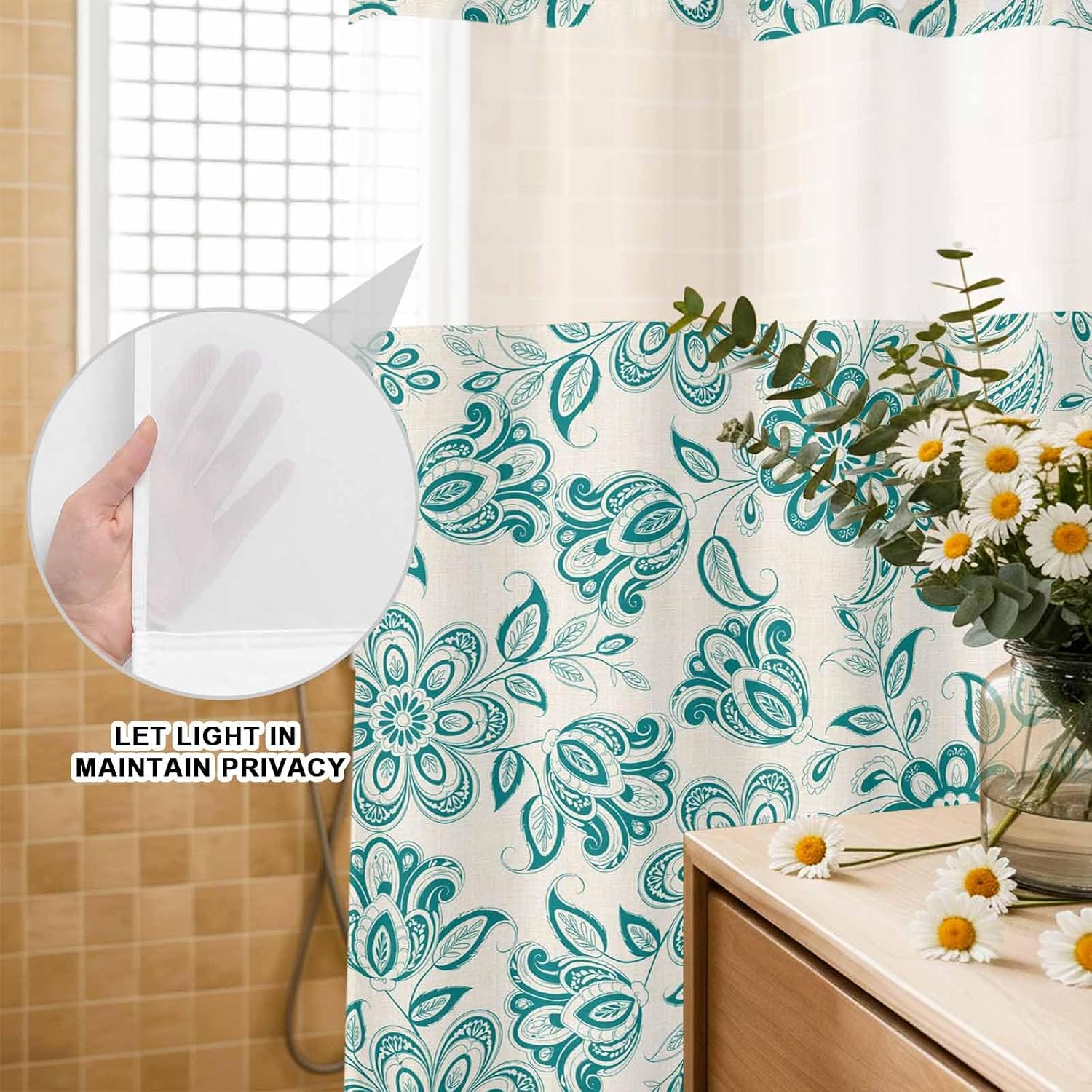 Vintage Floral Hookless Shower Curtain - Image 2