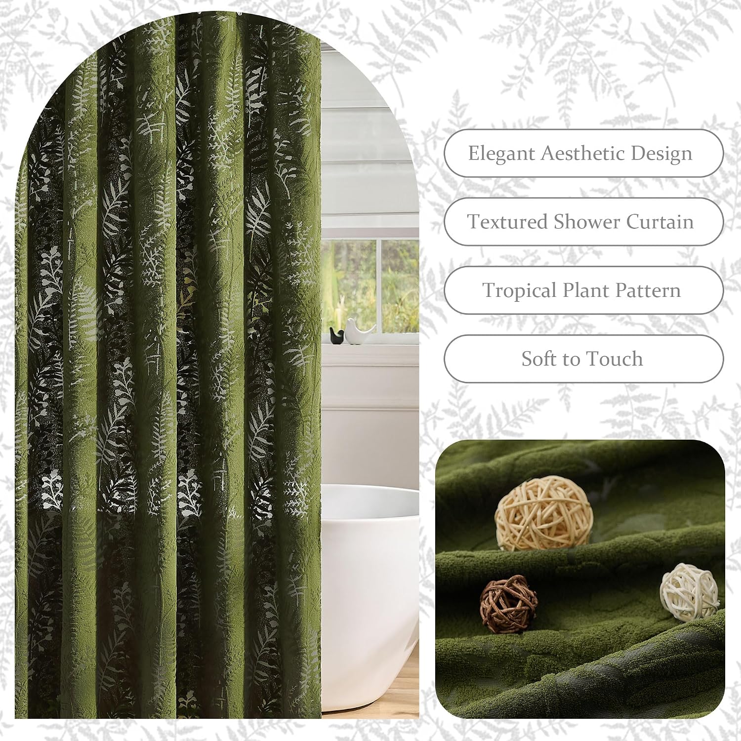 Beige Vertical-Stripe Semi-Sheer Hookless Shower Curtain – Waterproof & Mold-Resistant Bathroom Partition - Image 2